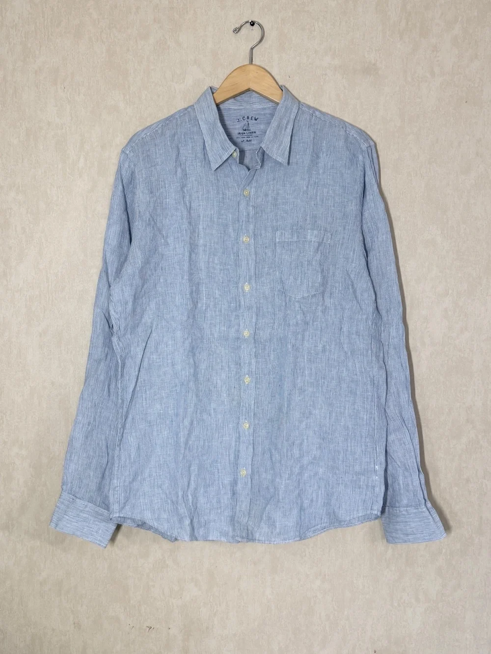 J. Crew Men’s Irish Linen Button Up Shirt Longsleeve Preppy in Blue Stripe XL